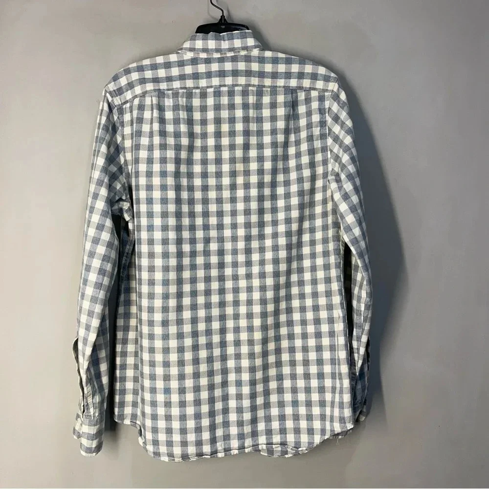 J Crew Slim Fit Casual Button  Down Plaid Shirt Men Size Small, White/Blue